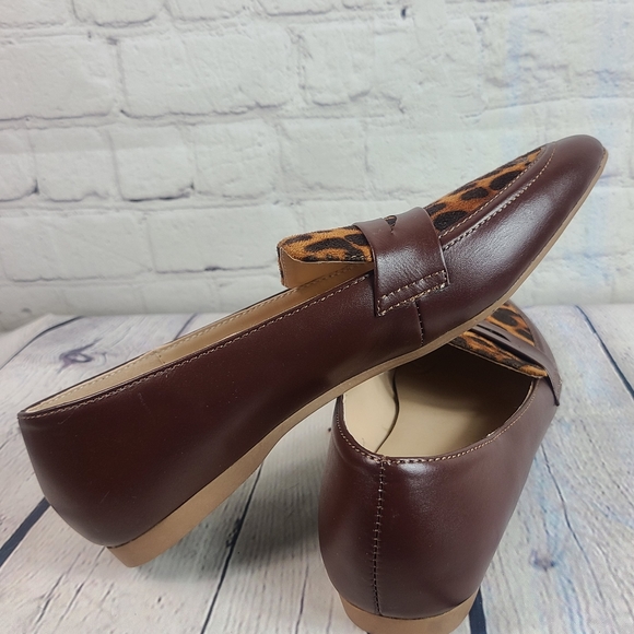 ModCloth The Cats Meow Faux Leather Brown Loafers Leopard Print Panel size 9 - Picture 6 of 9